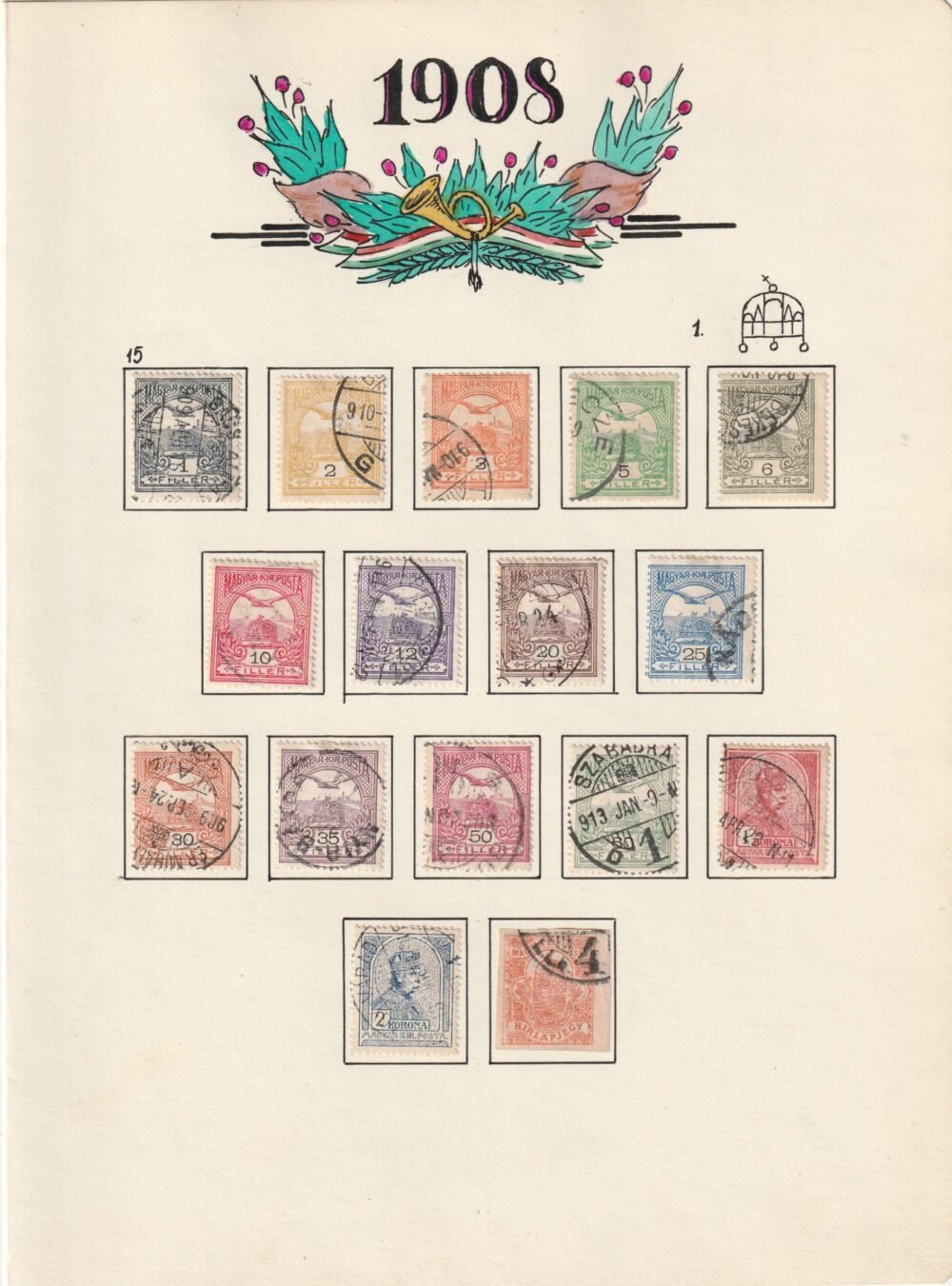 Turul vízjel állás gyűjtemény, 1900-1913. az összes kiadás kiállítói lapokon,