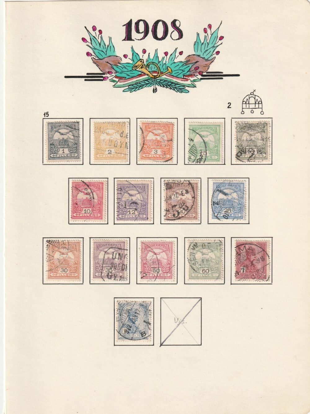 Turul vízjel állás gyűjtemény, 1900-1913. az összes kiadás kiállítói lapokon,