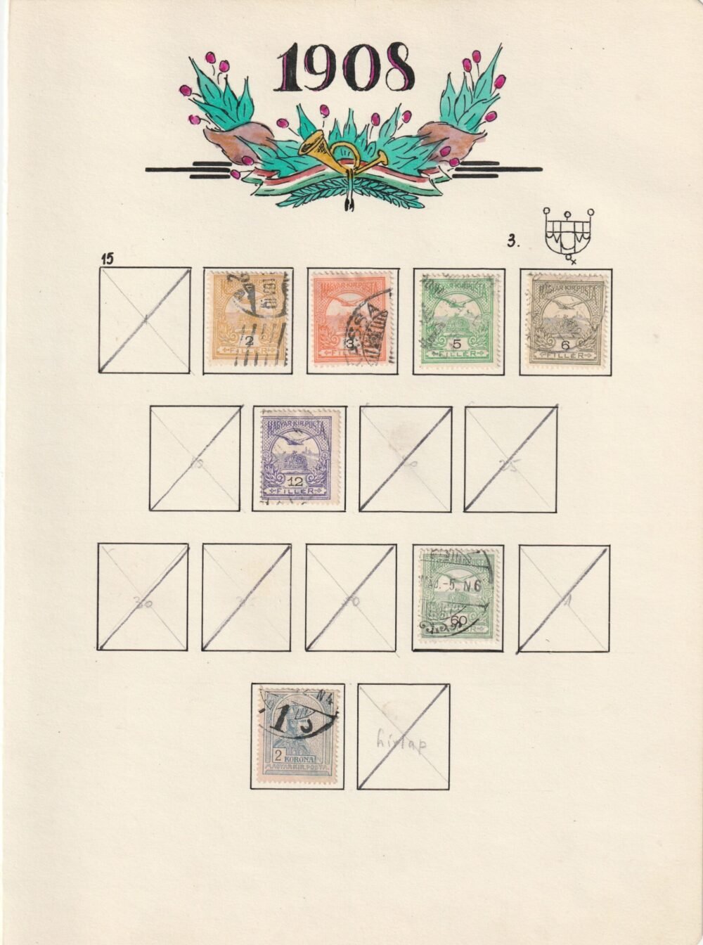 Turul vízjel állás gyűjtemény, 1900-1913. az összes kiadás kiállítói lapokon,