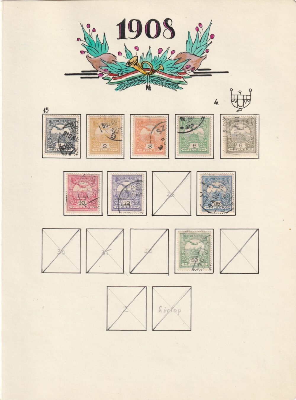 Turul vízjel állás gyűjtemény, 1900-1913. az összes kiadás kiállítói lapokon,