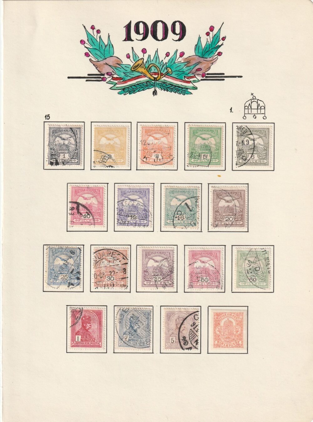 Turul vízjel állás gyűjtemény, 1900-1913. az összes kiadás kiállítói lapokon,