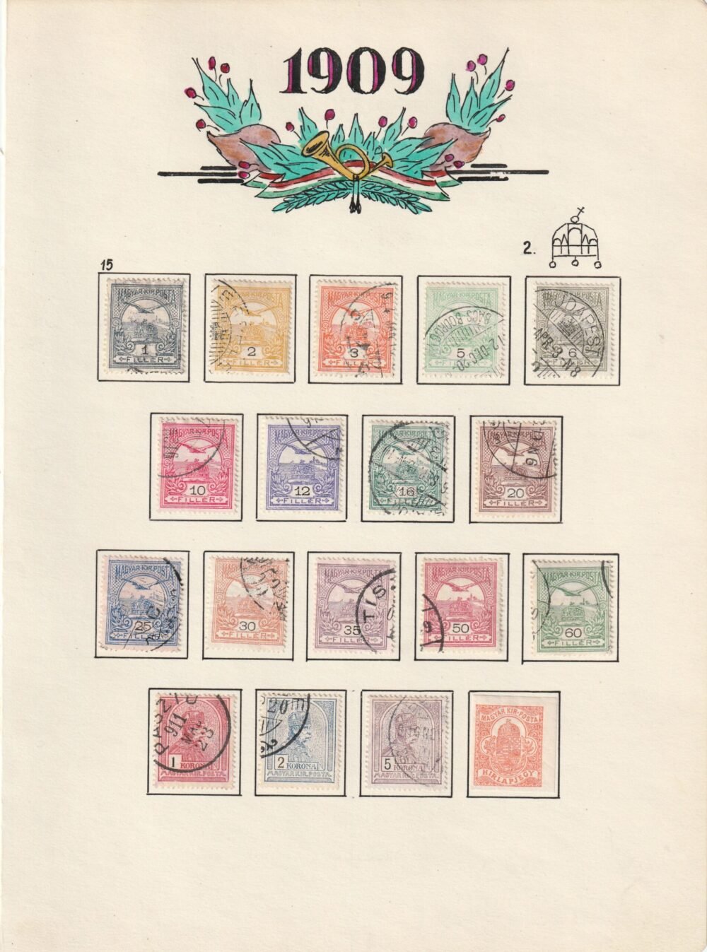 Turul vízjel állás gyűjtemény, 1900-1913. az összes kiadás kiállítói lapokon,