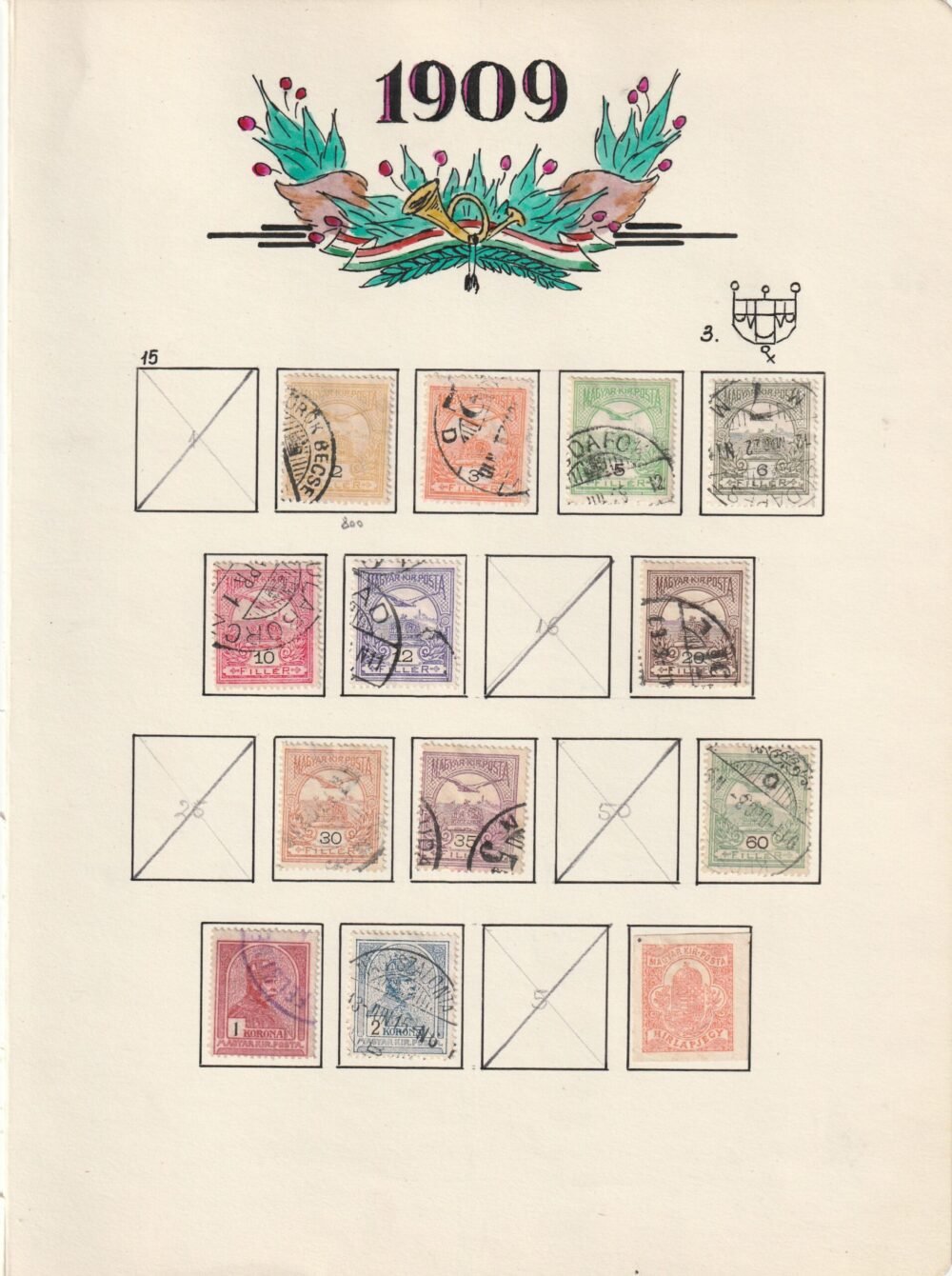 Turul vízjel állás gyűjtemény, 1900-1913. az összes kiadás kiállítói lapokon,