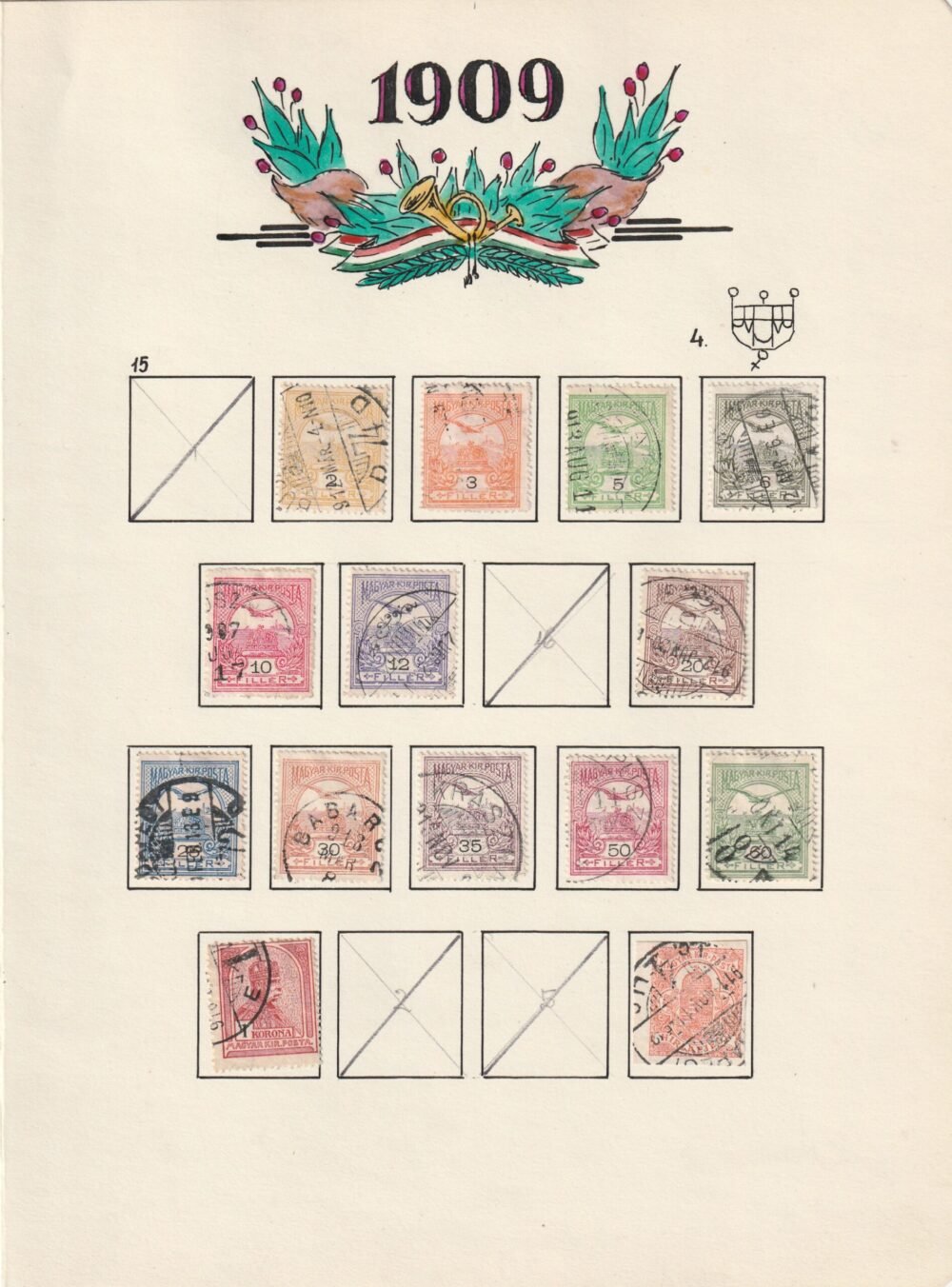 Turul vízjel állás gyűjtemény, 1900-1913. az összes kiadás kiállítói lapokon,