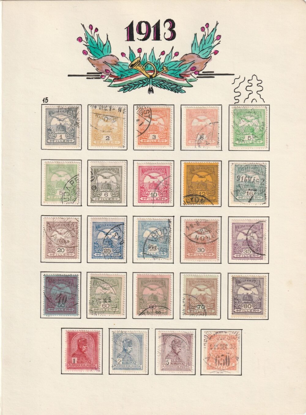 Turul vízjel állás gyűjtemény, 1900-1913. az összes kiadás kiállítói lapokon,