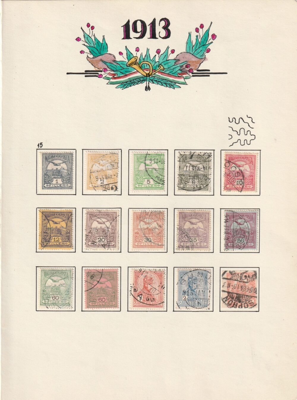 Turul vízjel állás gyűjtemény, 1900-1913. az összes kiadás kiállítói lapokon,