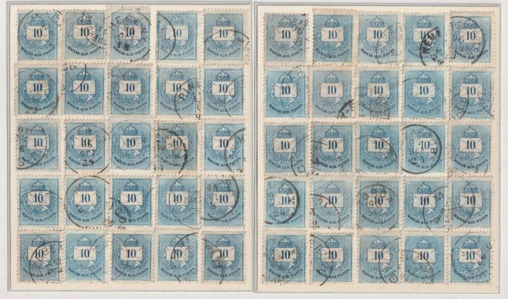 1881. 10 kr II. 100 képes ívrekonstrukció ( ívnegyekre bontva)