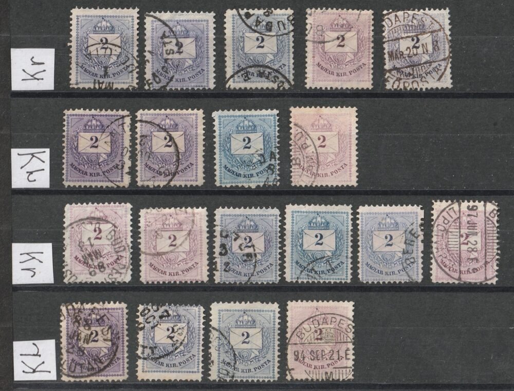 1881. 2 krakcárosok szín változat gyűjteménye vízjelállások szerint