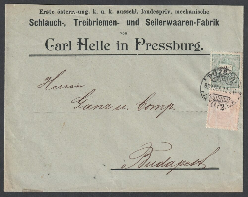 1899. Pozsony, Budapestre feladott levél 2+3 krajcár színes bérmentesítéssel