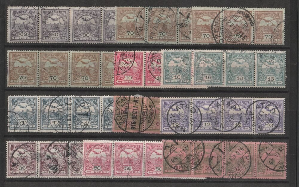 Turulos bélyeg négyescsíkok, szép bélyegzésekkel