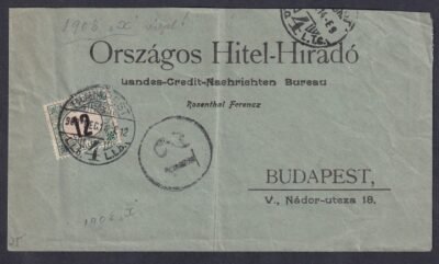 1908. Budapest, helyi levél 12 f portóval (1908. 12 f portó bélyeg)