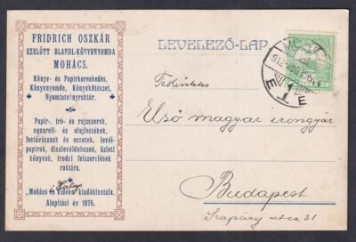 1912. Mohács, Budapestre feladott céges levelezőlap