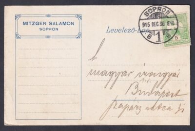 1915. Sopron, Budapestre feladott céges levelezőlap
