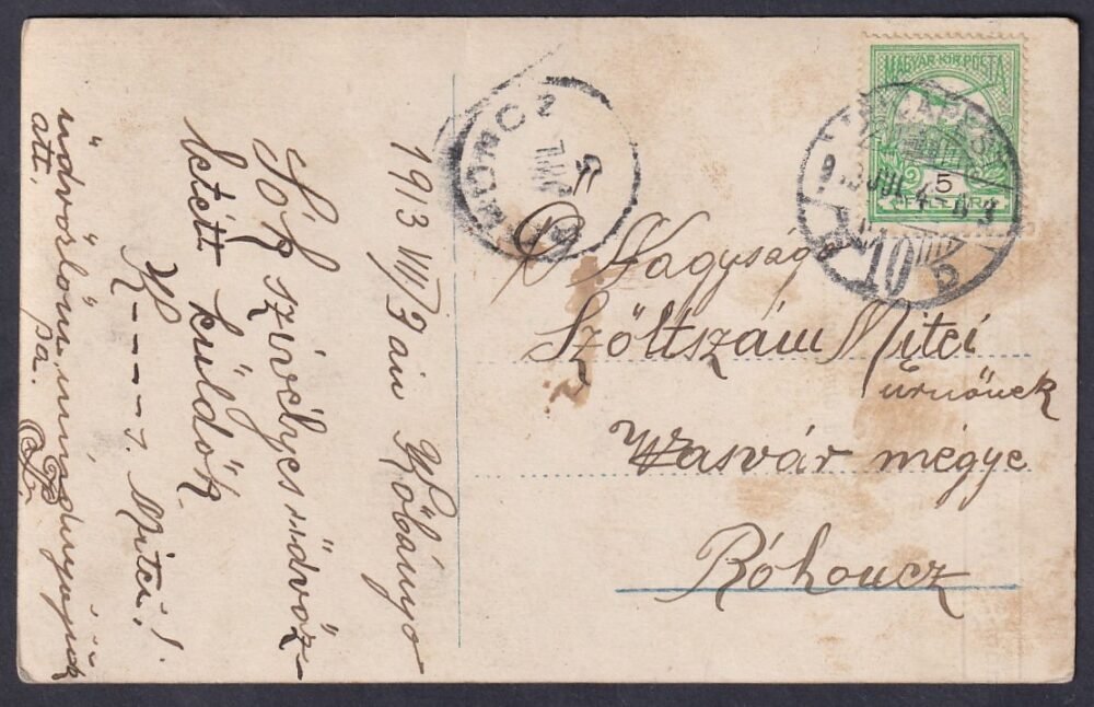 1913. Budapest, Rohonczra feladott képes levelezőlap