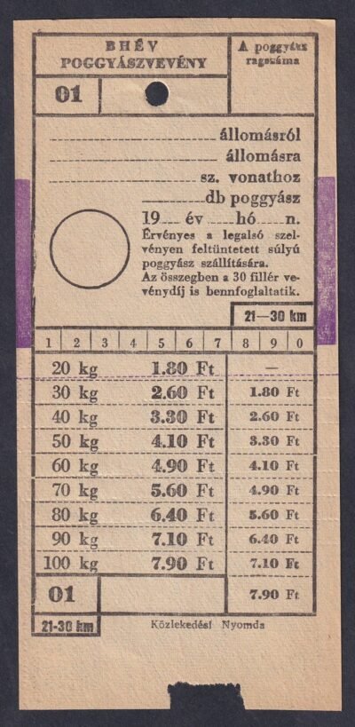 BHÉV, Poggyászvevény 21-30 km (használatlan)