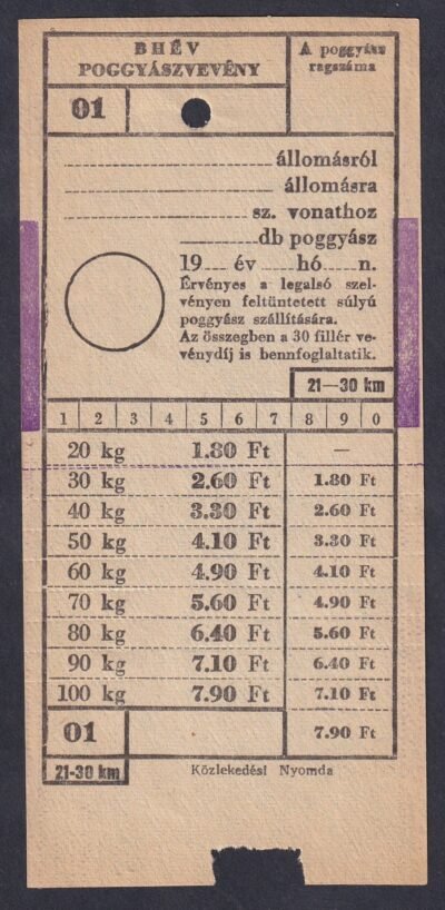 BHÉV, Poggyászvevény 21-30 km (használatlan)