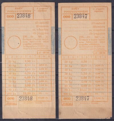 BHÉV, Poggyászvevény 2 db sorszámkövető - 41-50 km (használatlan)