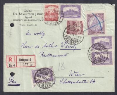 1924, Bécsbe feladott ajánlott levél, (11. díjsz. első súlyf.)
