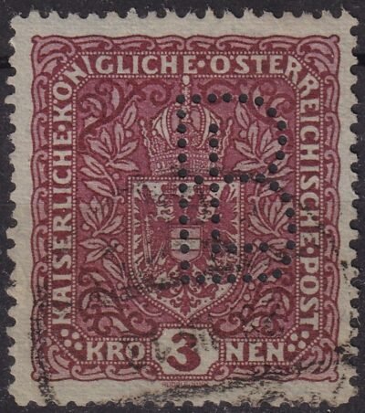 1916. Ausztria, (ANK. 201 II.) 3 K, "BL" perfinnel (Mo.-is használt perfin) ANK 85 euró ++