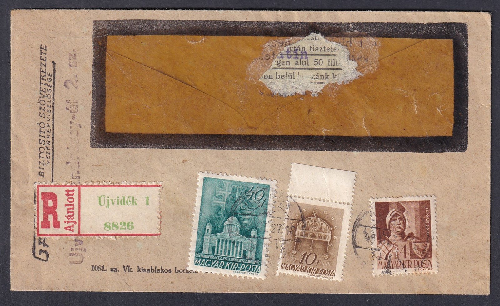 1943. Újvidék, helyi ajánlott nyomtatvány boríték, nagyon ritka küldemény típus!