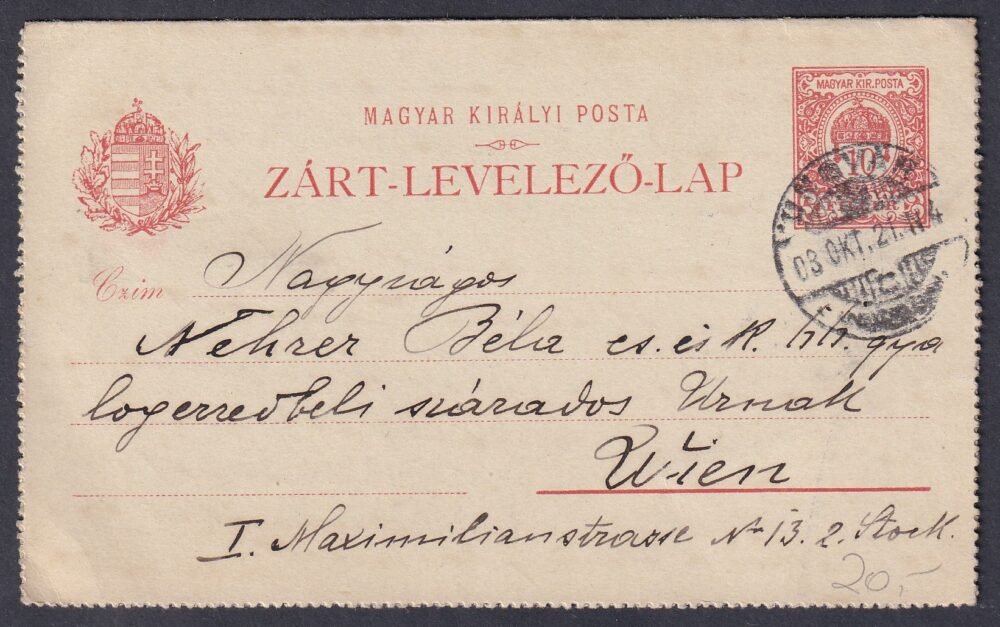 1903. Ungvár, Budapestre feladott Zárt-Levelezőlap
