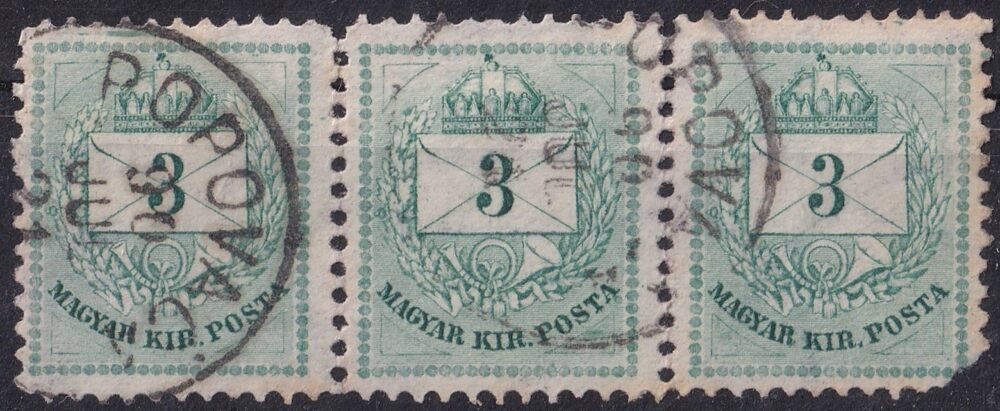 1881. 3kr hármascsík (rövid sarok)