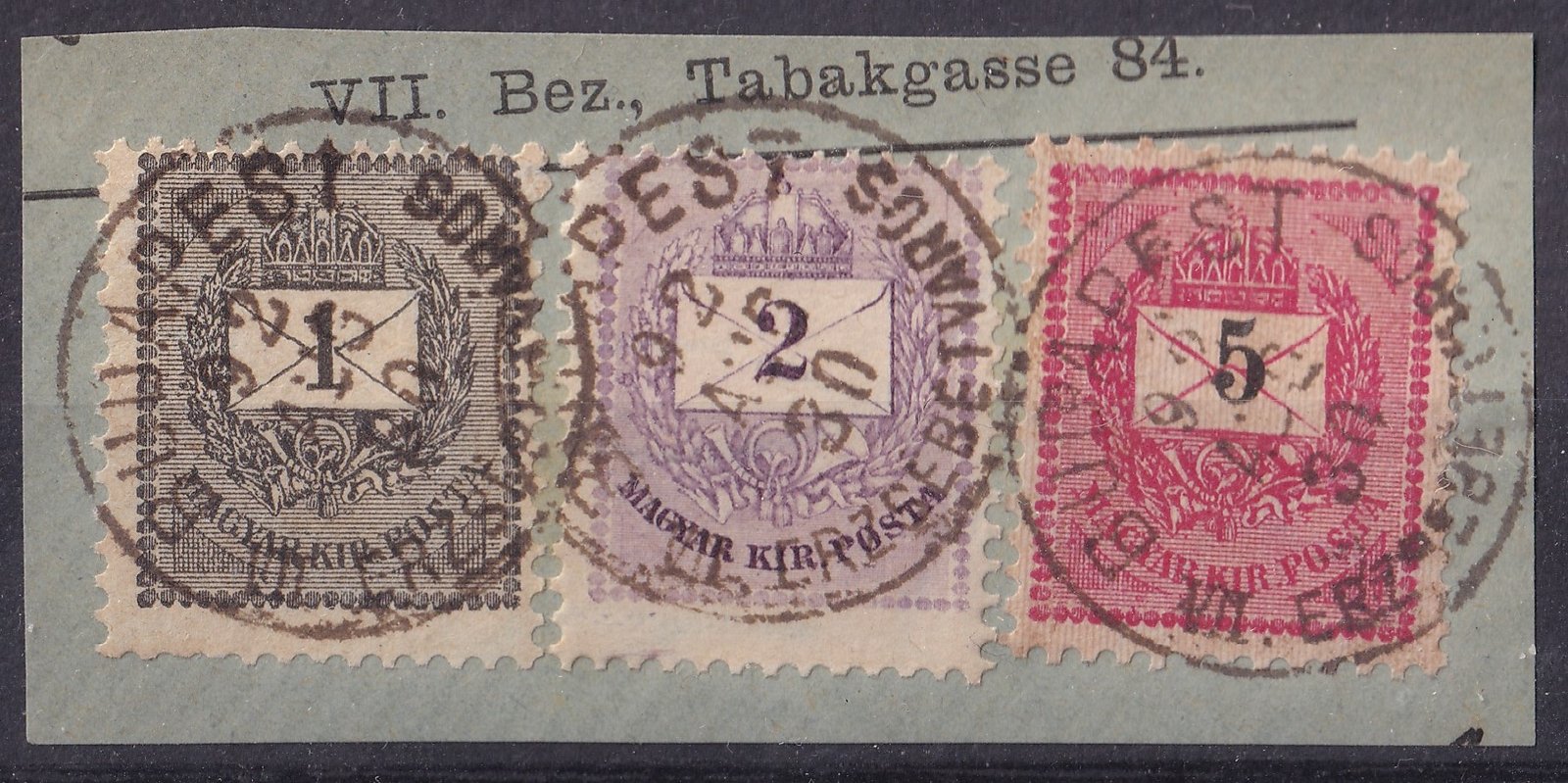 1892. BUDAPEST / VII.ERZSÉBETVÁROS - 3 színű bérmentesítés