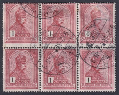 1909. 1 Korona hatostömb (nagyobb tömbök ritkák!)