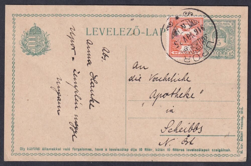 1916. UPOR, Scheibbs (Ausztria) -ba feladott levelezőlap