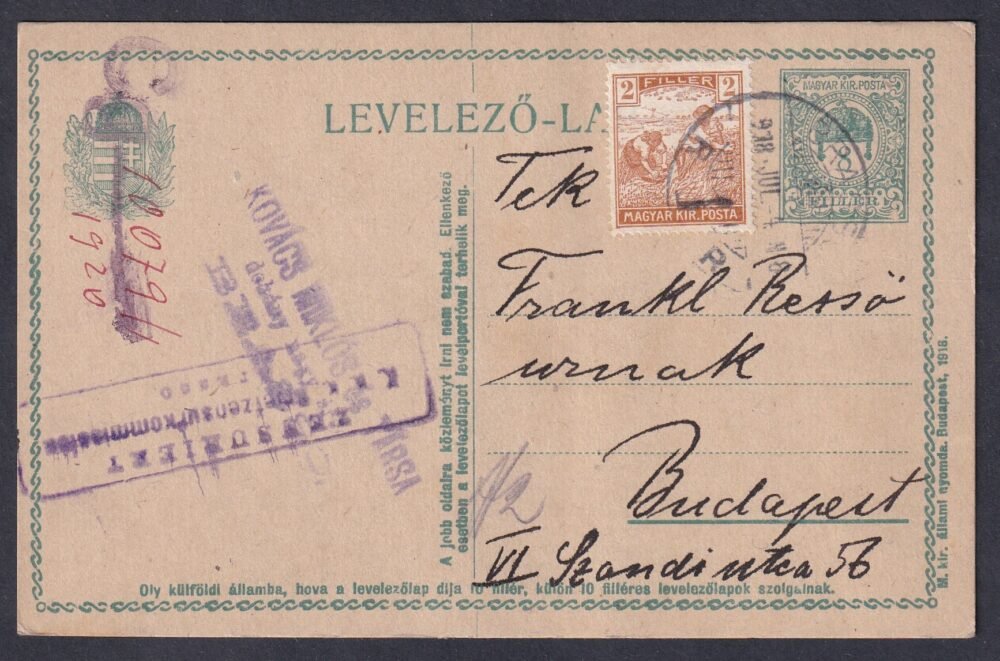 1918. BRASSÓ, Budapestre feladott cenzúrázott levelezőlap