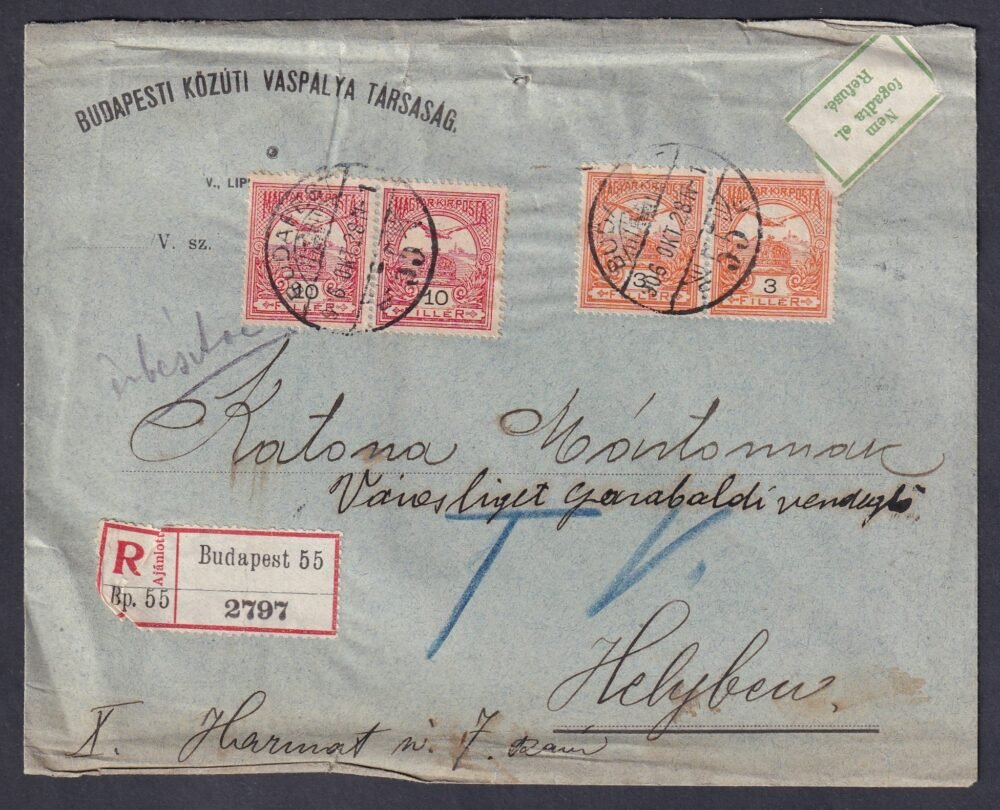 1906. Budapest, helyben feladott ajánlott levél, visszaküldve "Nem fogadta el" ragjeggyel