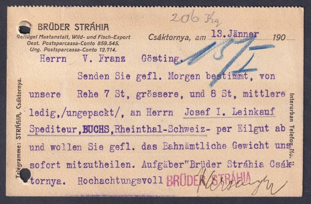 1907. Csáktornya, Göstingbe (Ausztria) feladott céges levelezőlap