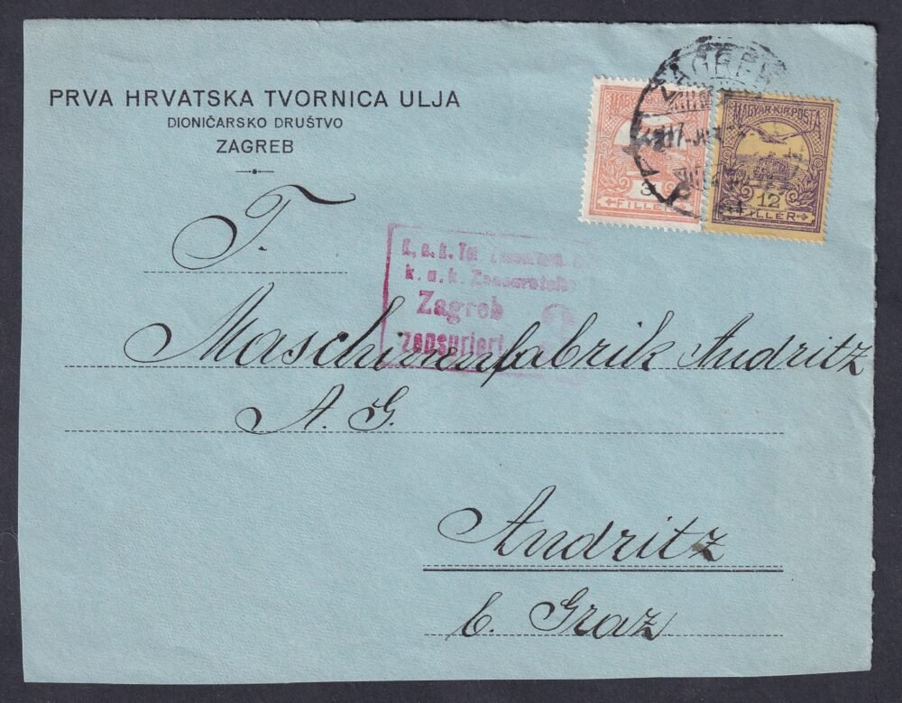 1917. levél előlap piros cenzúra bélyegzéssel