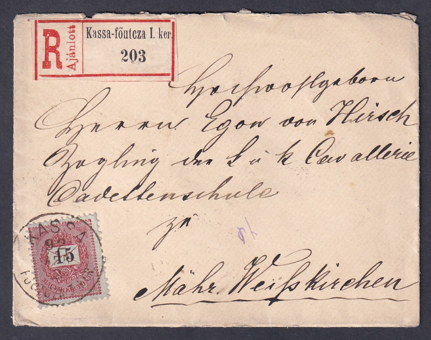 IMG_20250403_0022 1892. Kassa, Weiskirchen (Deutsches Reich)-be feladott ajánlott levél