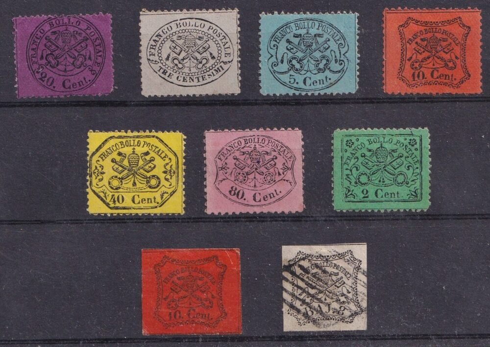 1867-68. Vatikán, használatlan bélyegek (falcos) 1 db szépen bélyegzett használt bélyeg