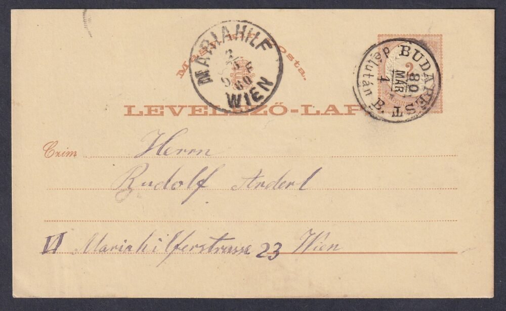 1880. BUDAPEST / délután B. Bécsbe feladott levelezőlap