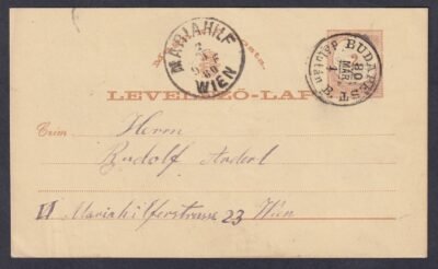 1880. BUDAPEST / délután B. Bécsbe feladott levelezőlap