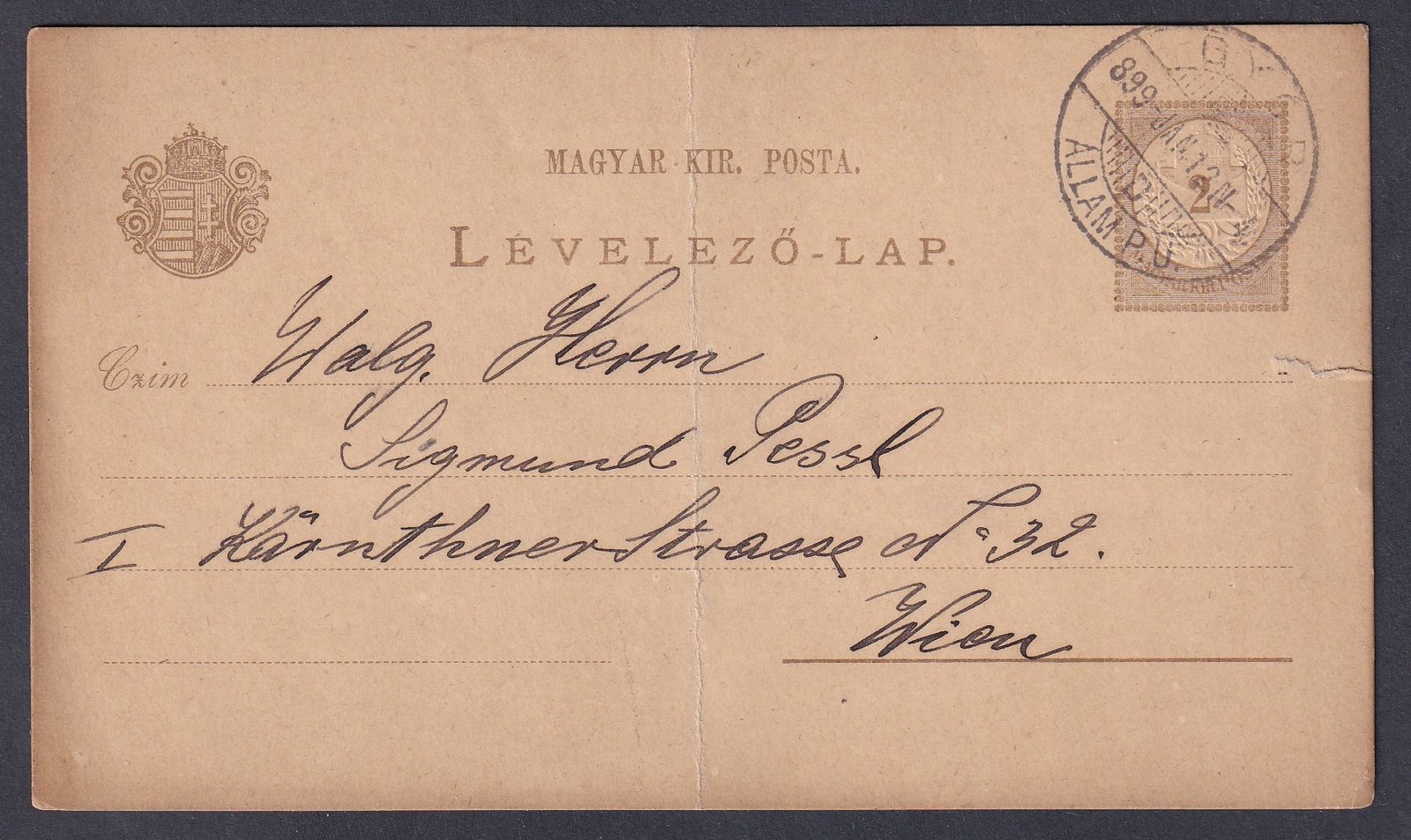 1899. GYŐR / ÁLLAMP. U, Bécsbe feladott levelezőlap