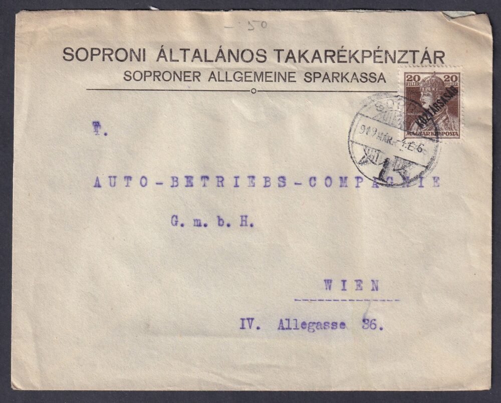 1919. Sopron, Bécsbe feladott levél