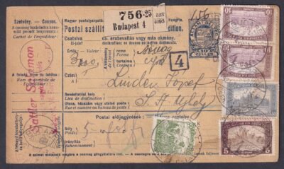 1921. Budapesten, Sátoraljaújhelyre feladott (Köztársaság kiadású) teljes szállítólevél