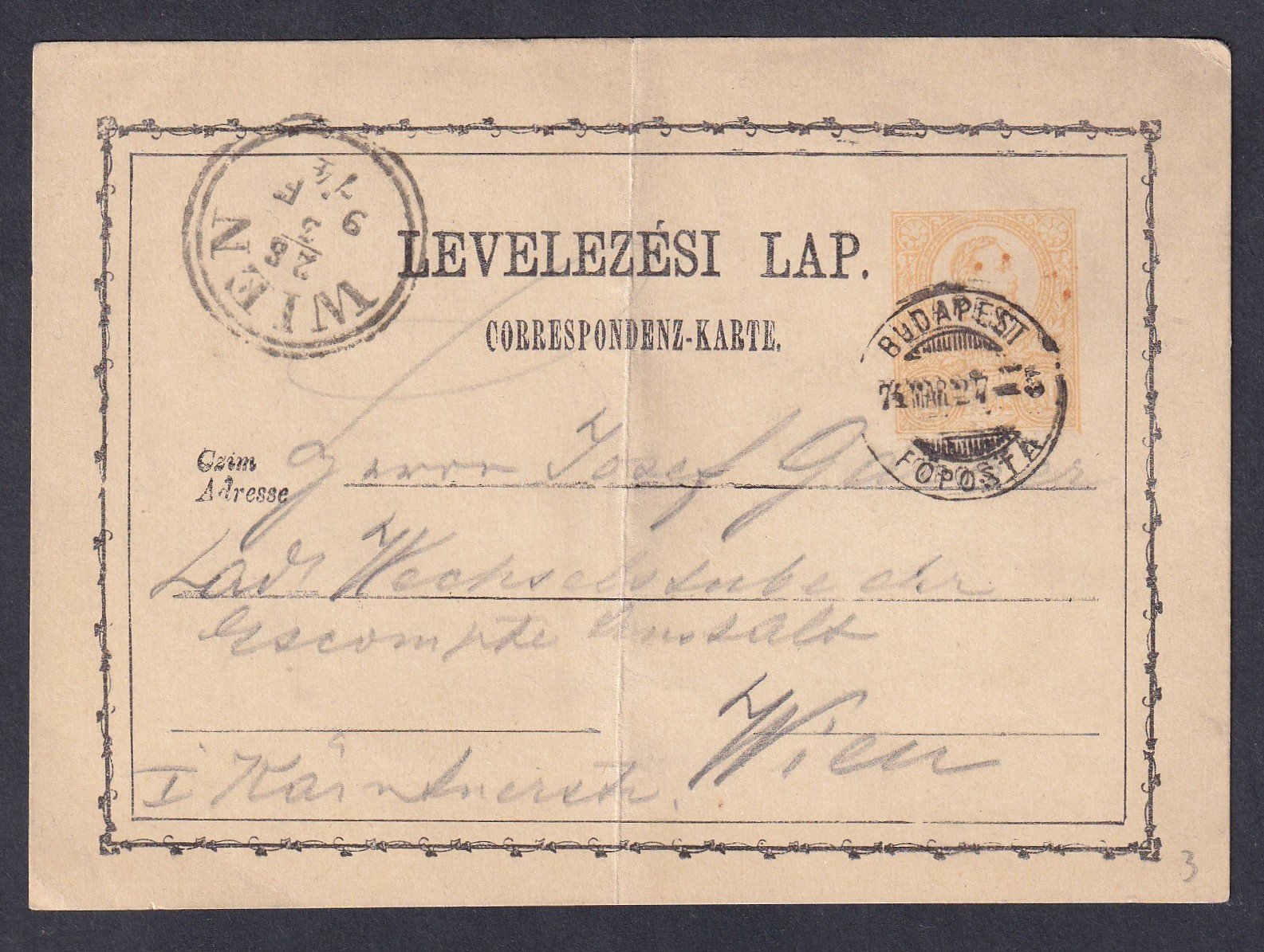 1871. 2 kr díjjegyes levelezőlap, látványos festékpöttyökkel – ritka tévnyomat