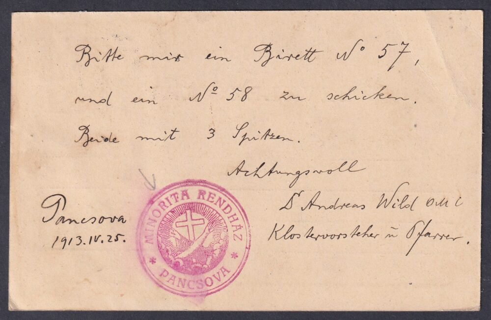 1913. Pancsova, Innsbruck-ba feladott levelezőlap, MINORITA RENDHÁZ PANCSOVA bélyegzéssel - Image 2