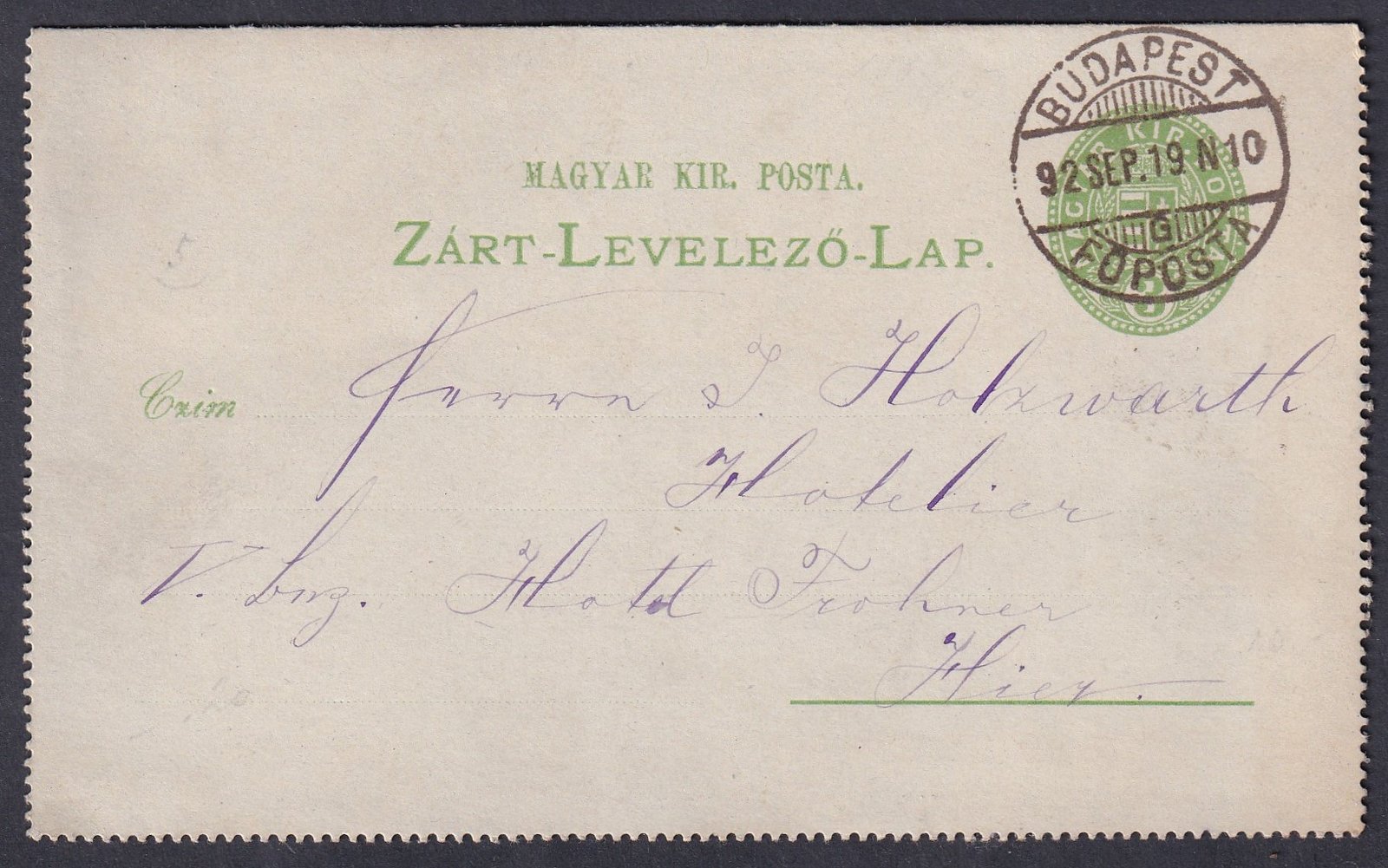 1892. Bécsbe feladott 3 kr zárt levelező lap, furcsa :)