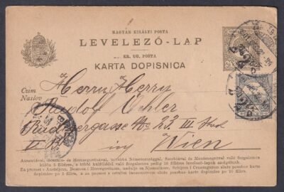1901. Bécsbe feladott kétnyelvű levelezőlap