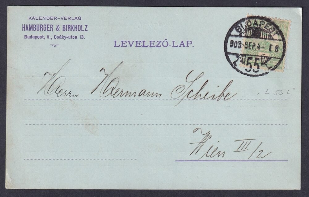 1903. Bécsbe feladott céges levelezőlap