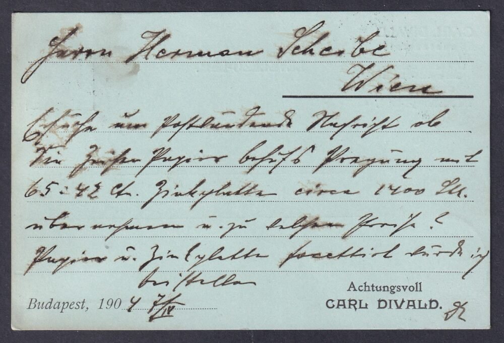 1904. Bécsbe feladott céges levelezőlap