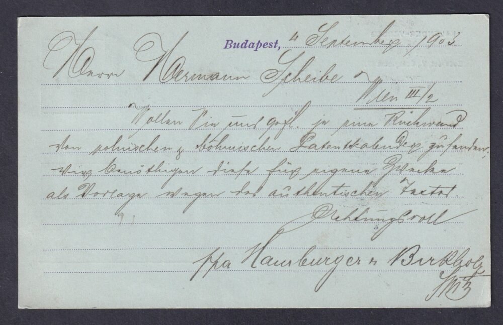 1903. Bécsbe feladott céges levelezőlap