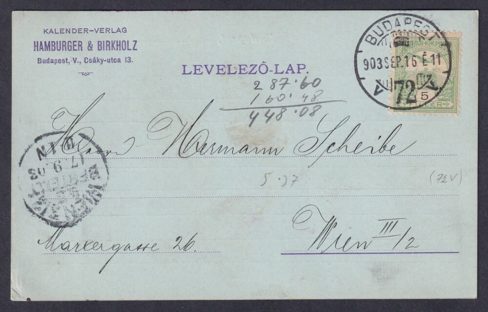 1903. Bécsbe feladott céges levelezőlap