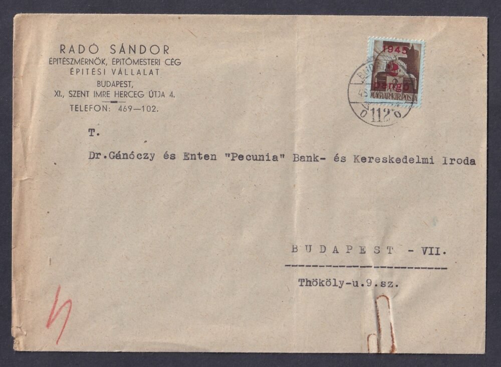 1945. VII. 2. Budapest helyi levél, a 2. inflációs díjszabás első napján tarifahelyes küldemény!