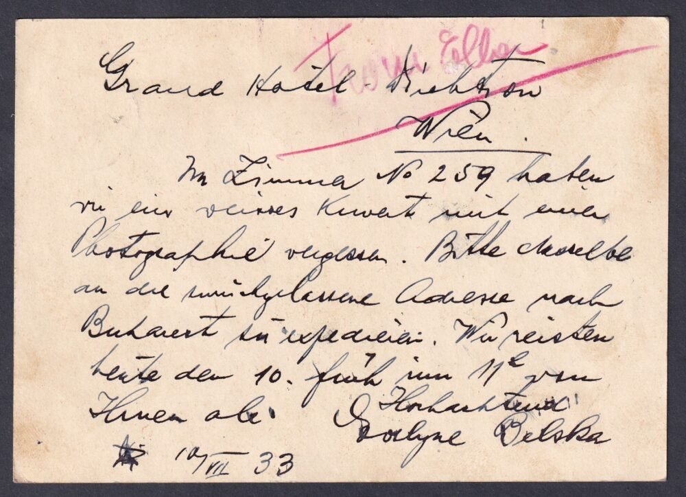 1933. Budapest, Bécsbe feladott képeslevelezőlap (1931. 16 f ibolya, C5.)